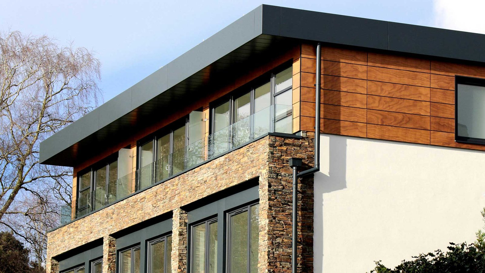 A modern-looking house with a flat roof